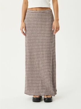 Afends Base Seersucker Maxi Skirt - Coffee Check NWT